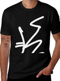 Black Graphic Tee with Abstract White Design