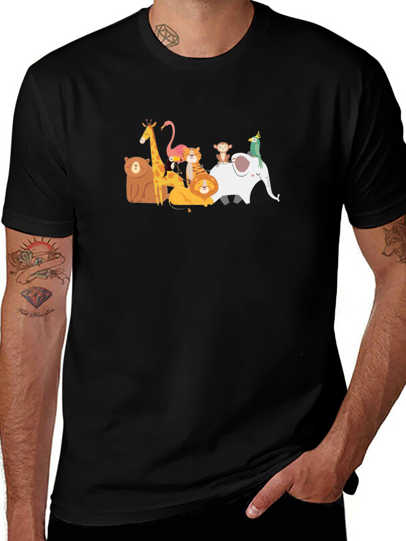 Animal Friends Black Graphic T-Shirt