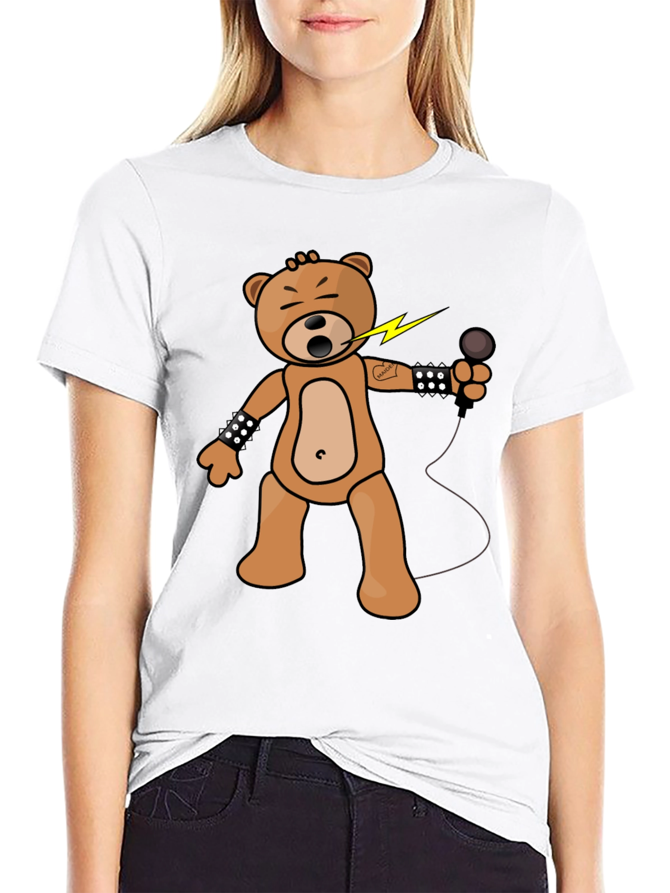 Rocker Bear Graphic Tee - Black Cotton Comfort