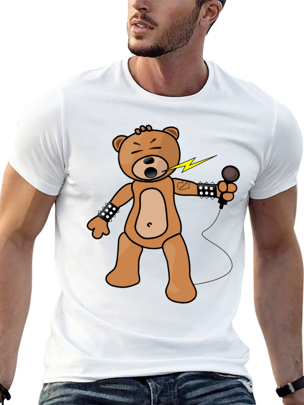 Rocker Bear Graphic Tee - Black Cotton Comfort
