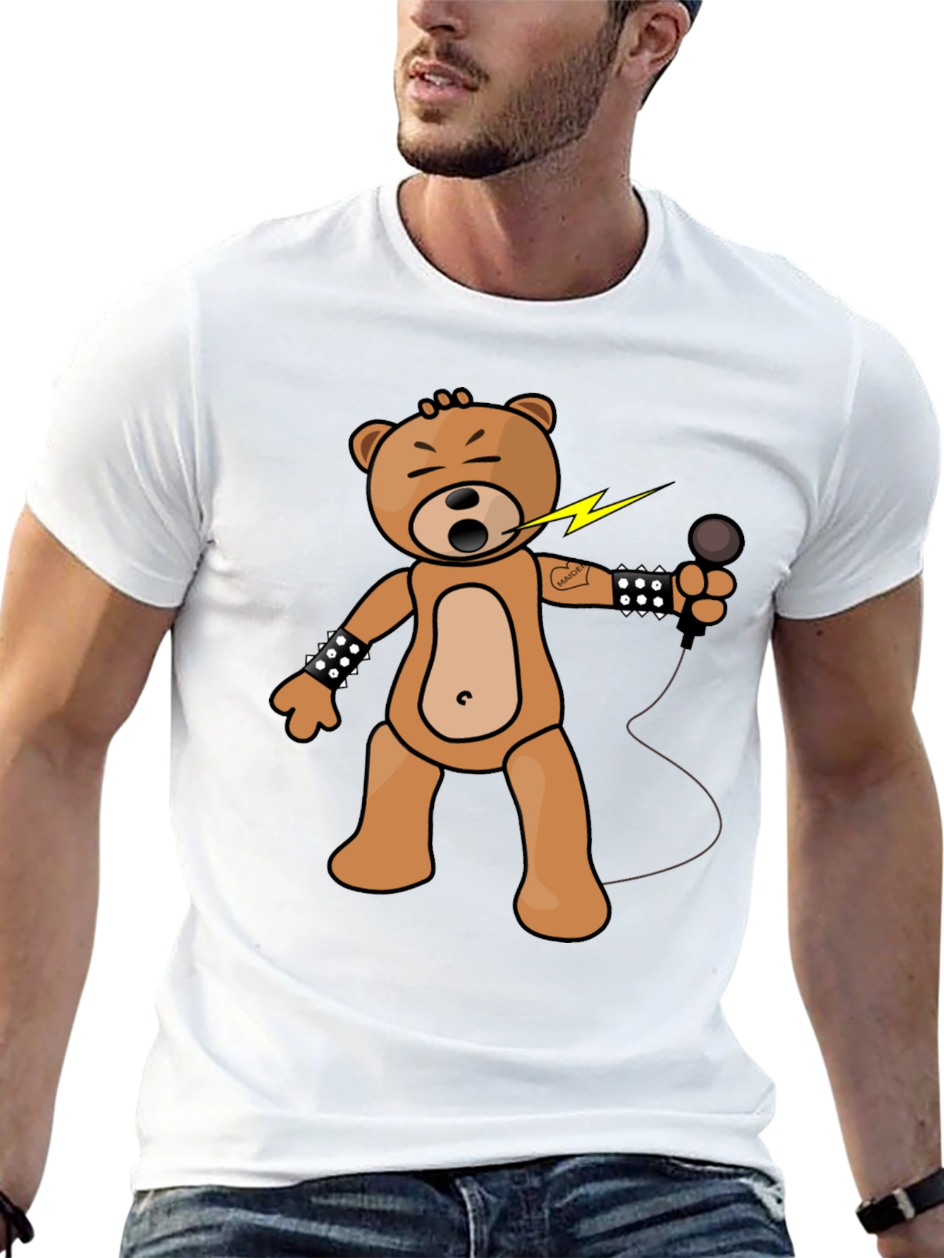 Rocker Bear Graphic Tee - Black Cotton Comfort