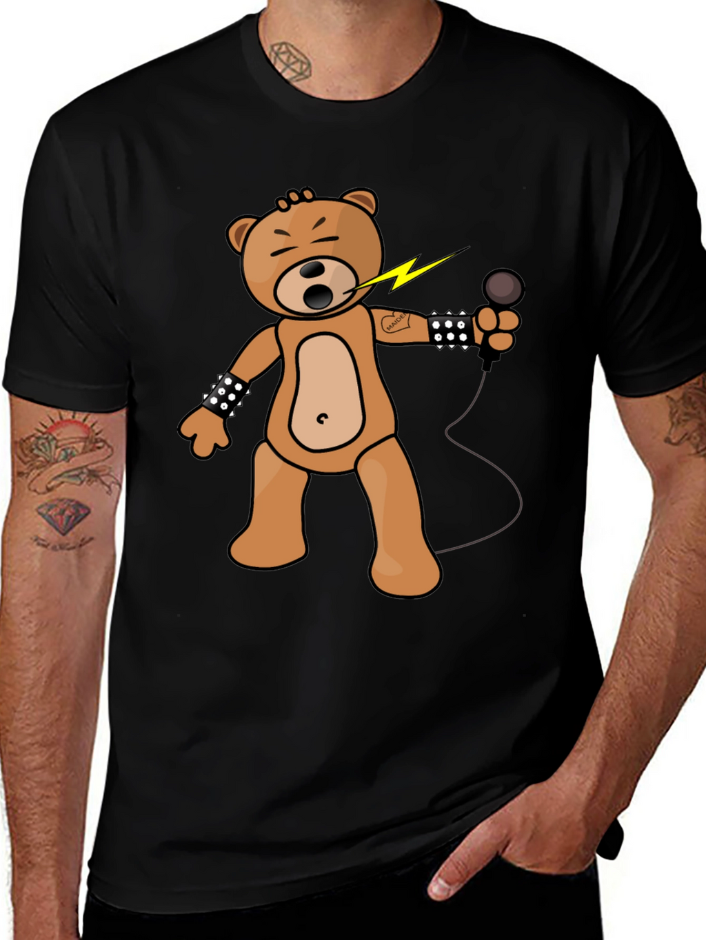 Rocker Bear Graphic Tee - Black Cotton Comfort