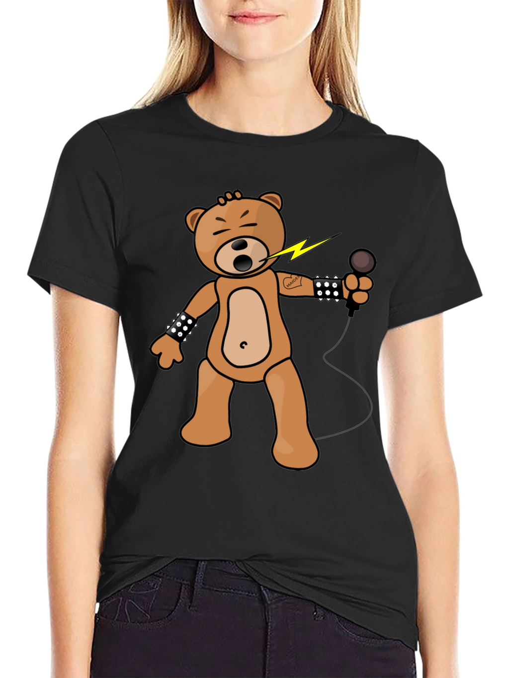 Rocker Bear Graphic Tee - Black Cotton Comfort