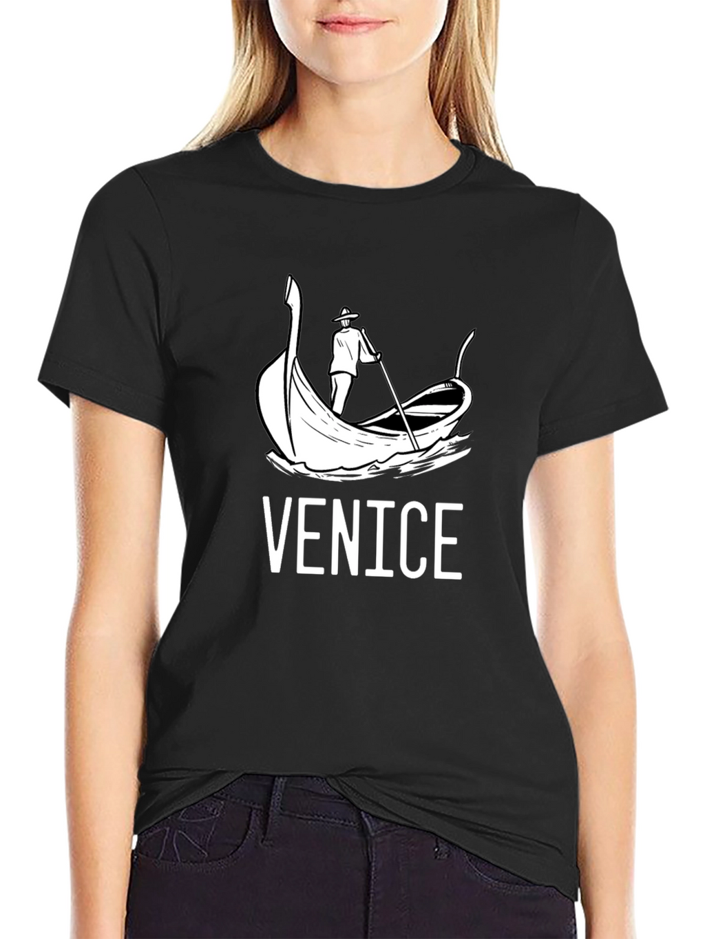 Venice Gondola Graphic T-Shirt - Black