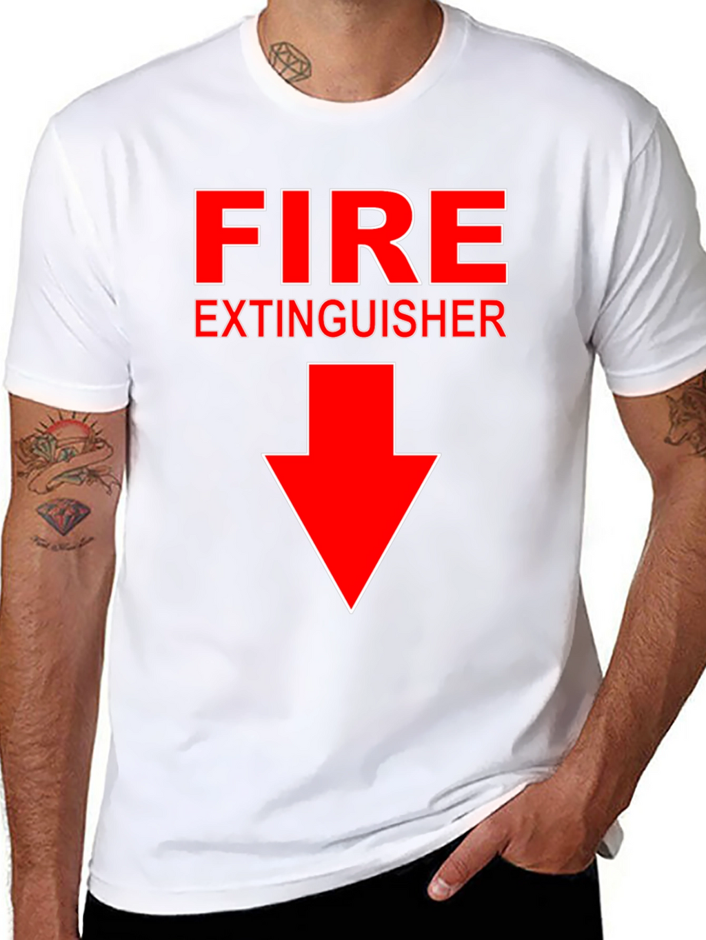 Funny Fire Extinguisher Arrow Pointing Down T-Shirt