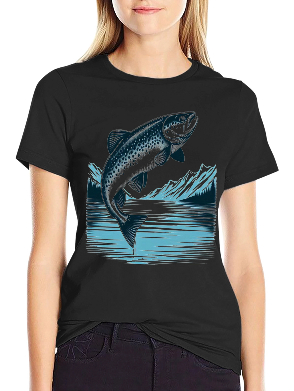 Trout Graphic Tee - Black Cotton T-Shirt