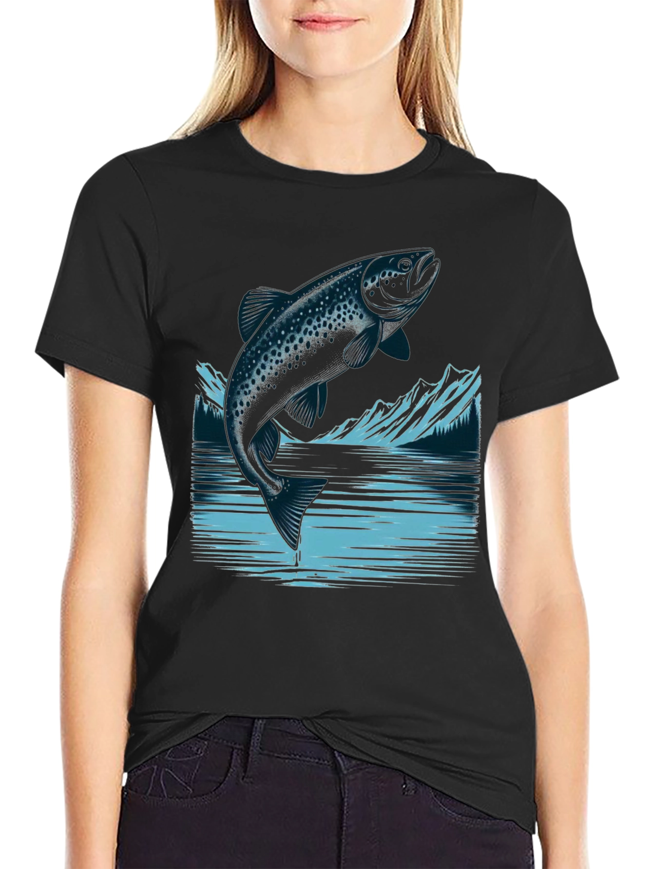 Trout Graphic Tee - Black Cotton T-Shirt