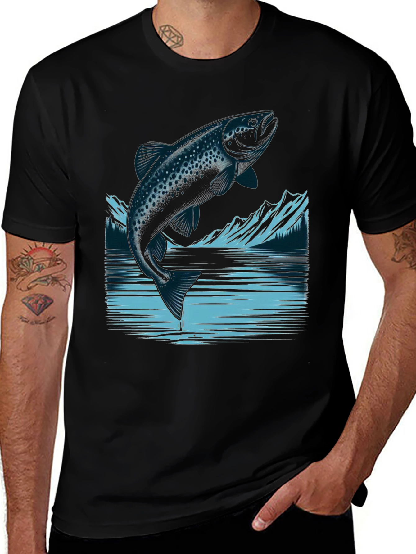 Trout Graphic Tee - Black Cotton T-Shirt