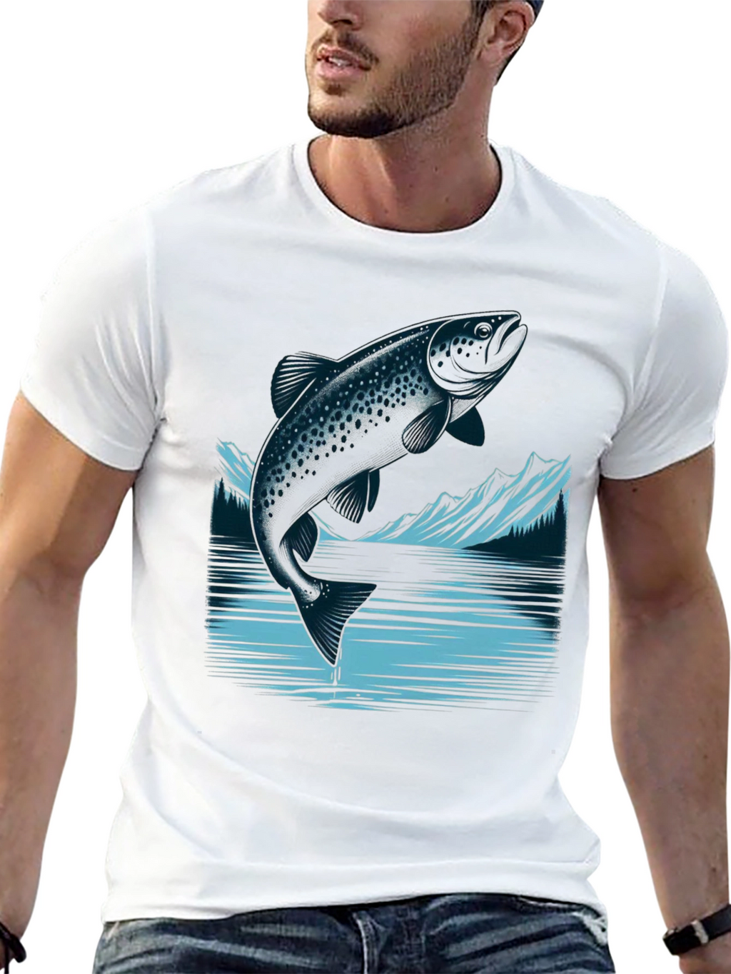Trout Graphic Tee - Black Cotton T-Shirt