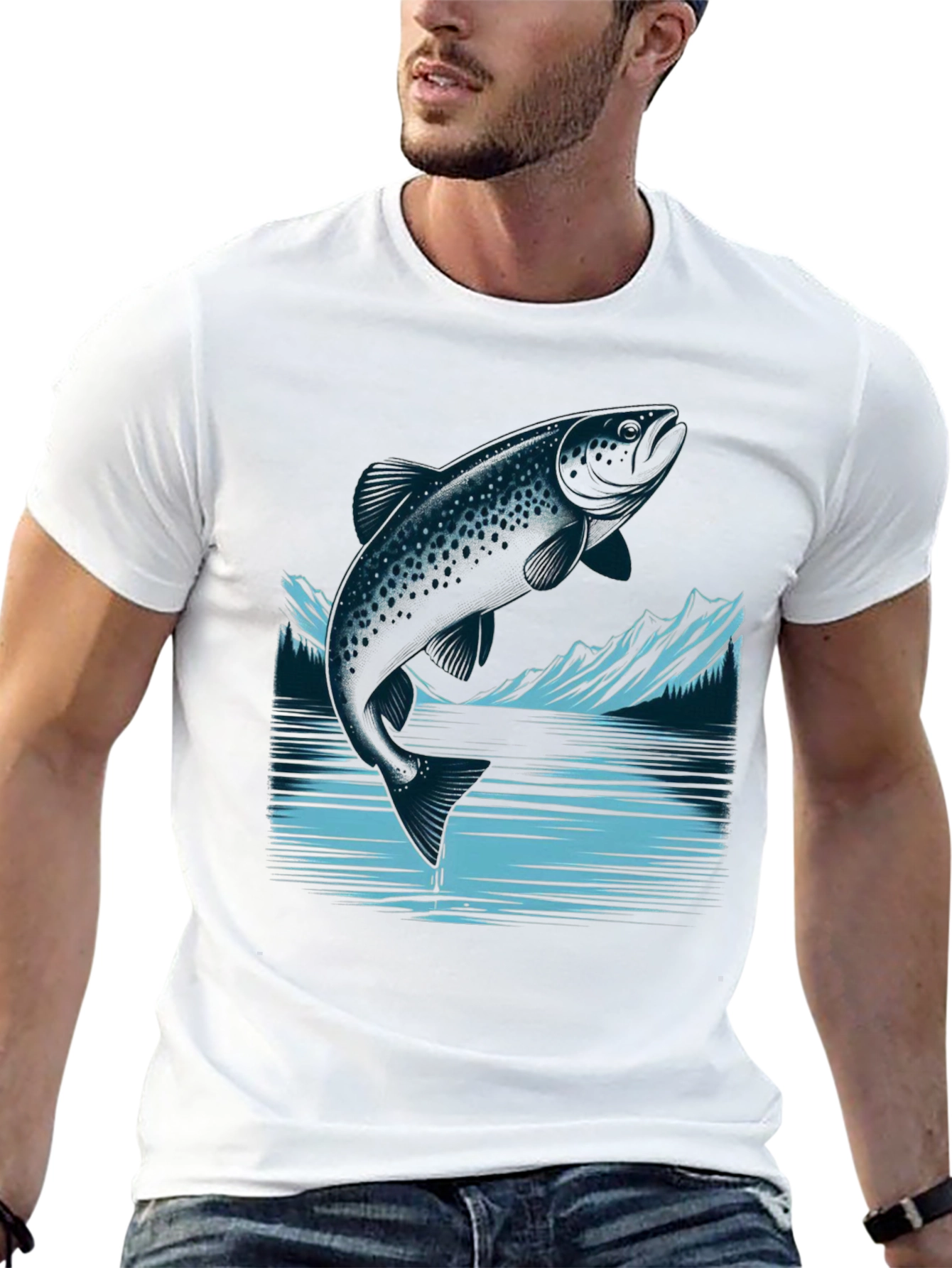 Trout Graphic Tee - Black Cotton T-Shirt