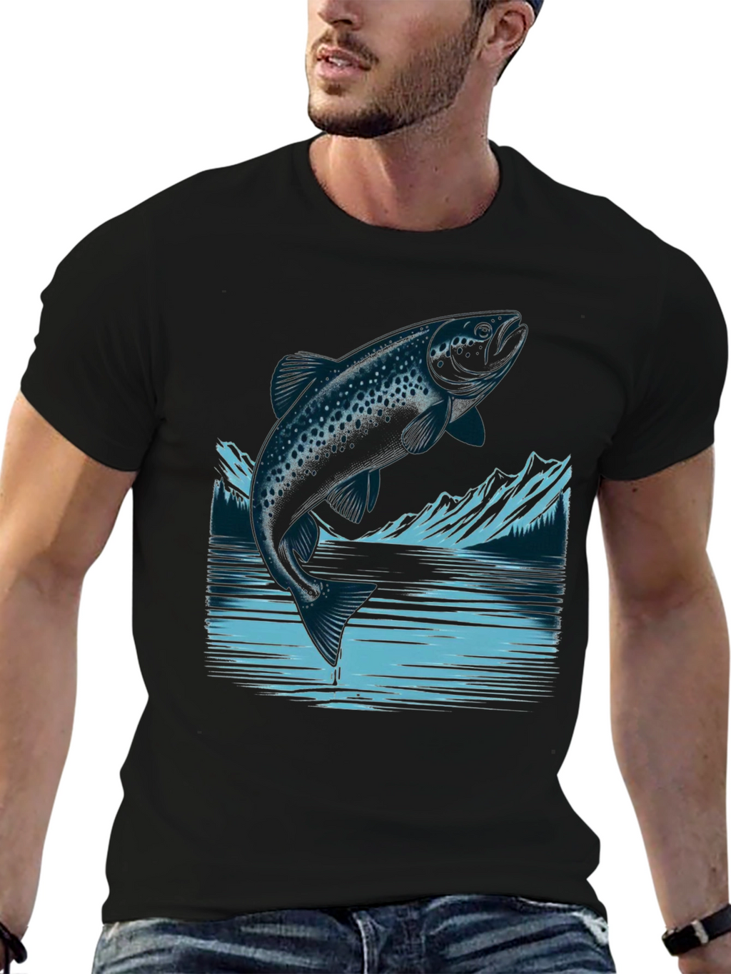 Trout Graphic Tee - Black Cotton T-Shirt