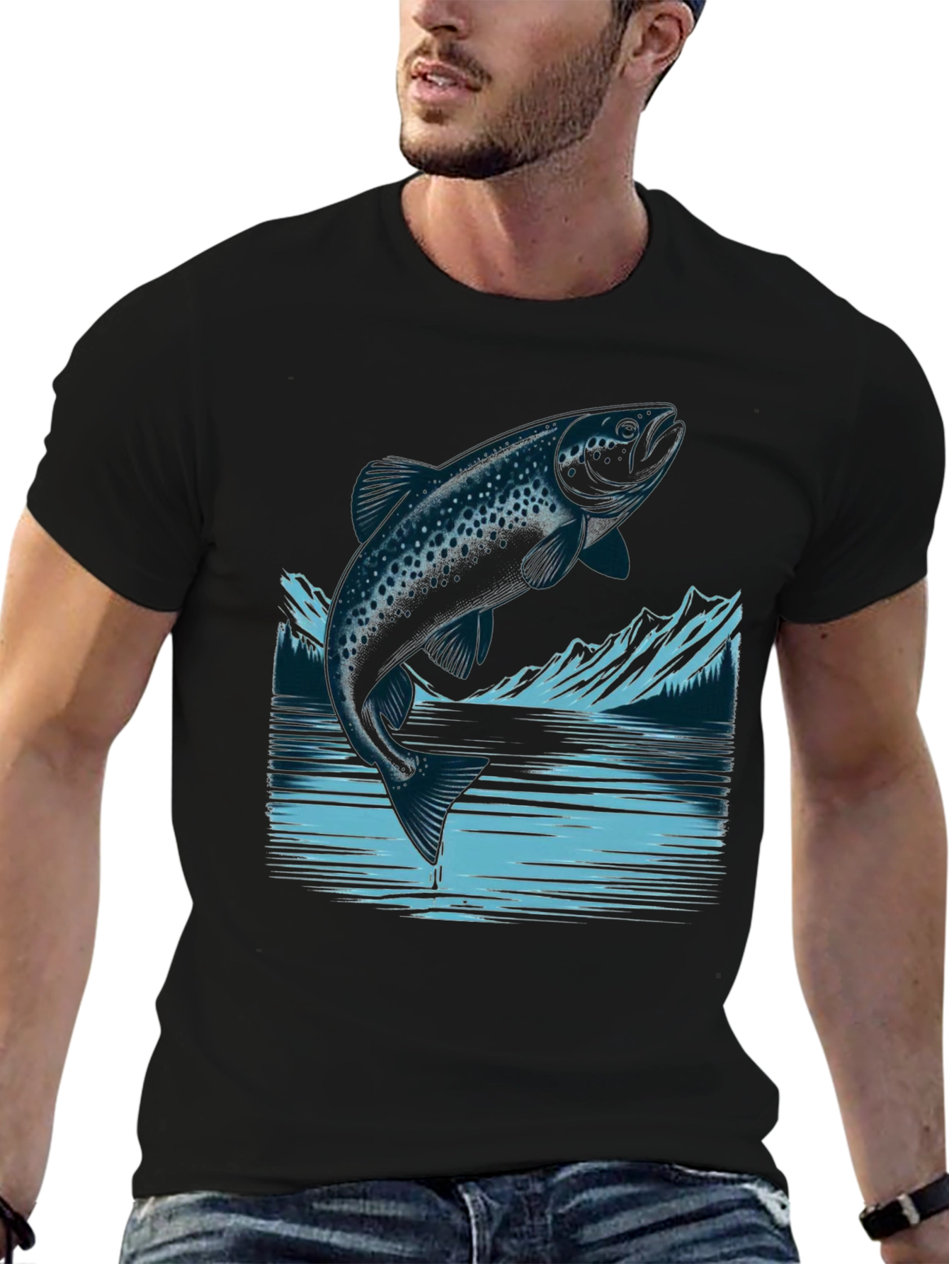 Trout Graphic Tee - Black Cotton T-Shirt