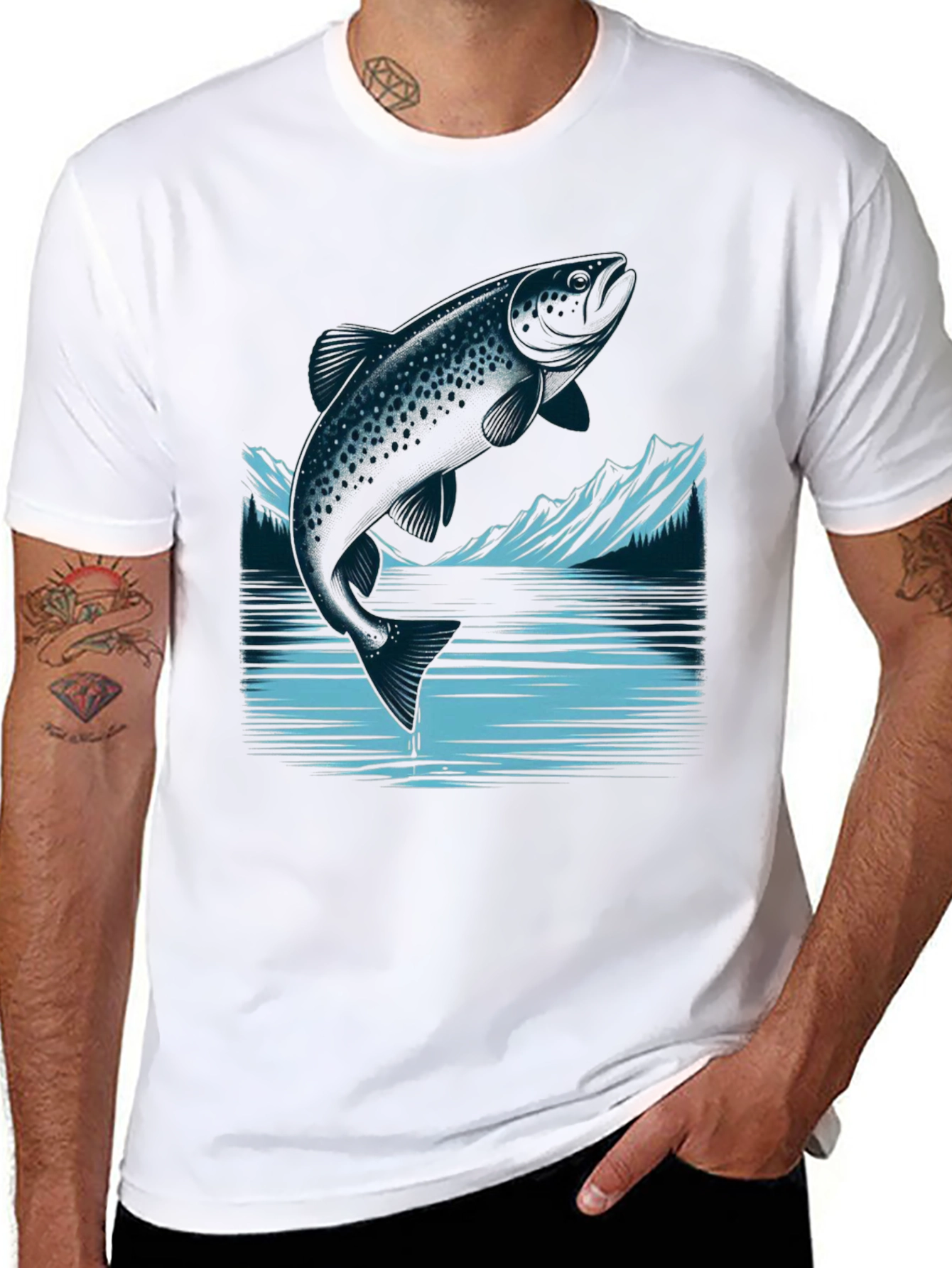 Trout Graphic Tee - Black Cotton T-Shirt
