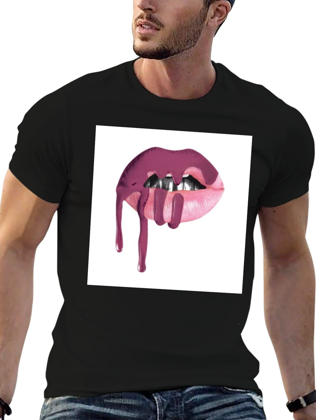 Lips Dripping Black T-Shirt - Modern Graphic Tee