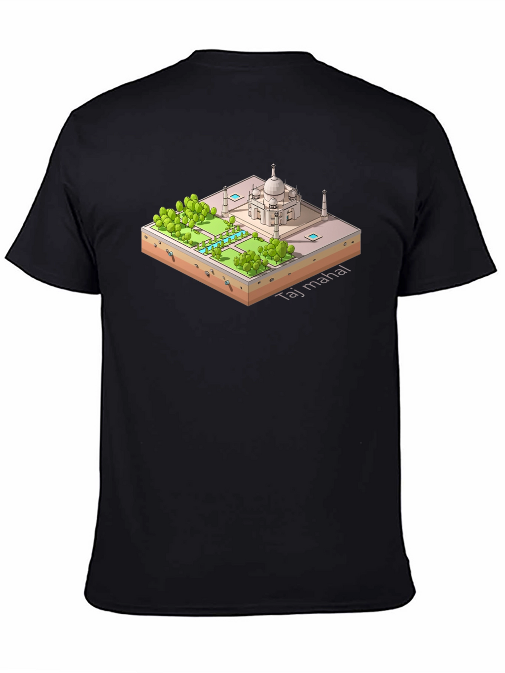 Taj Mahal Isometric Art Black T-Shirt