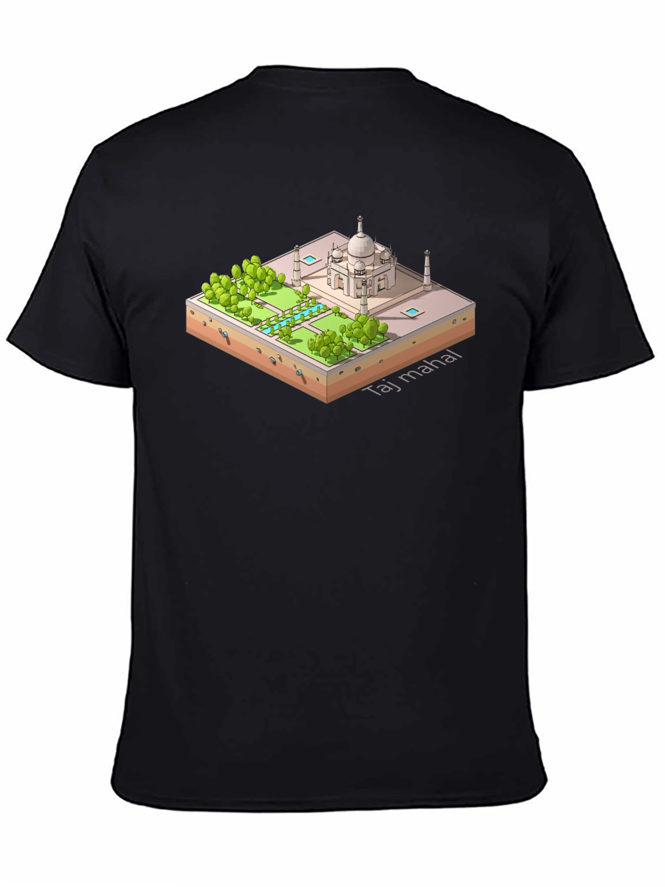 Taj Mahal Isometric Art Black T-Shirt