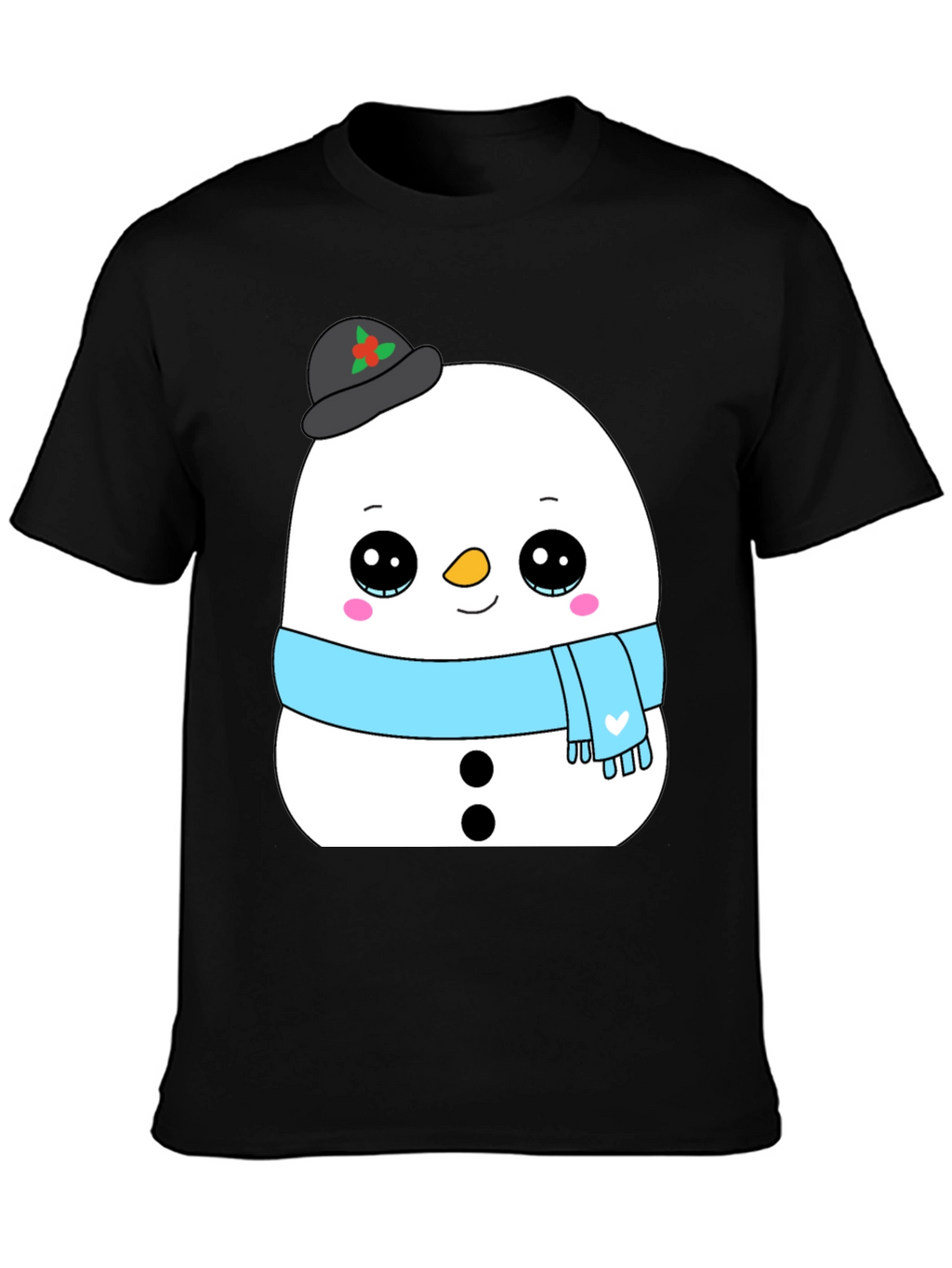 Cute Snowman Graphic Tee - Black Holiday Shirt