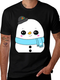 Cute Snowman Graphic Tee - Black Holiday Shirt