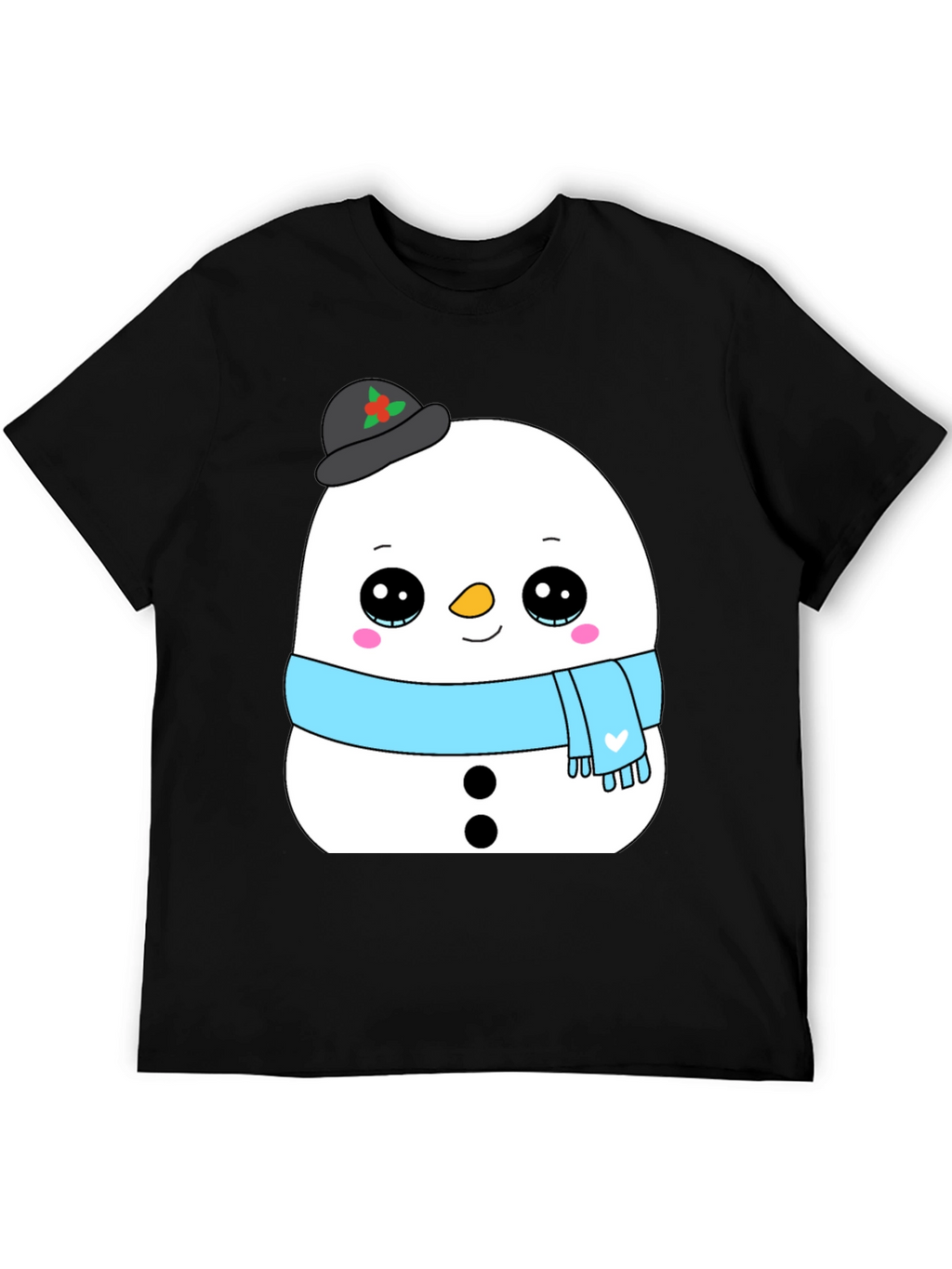 Cute Snowman Graphic Tee - Black Holiday Shirt