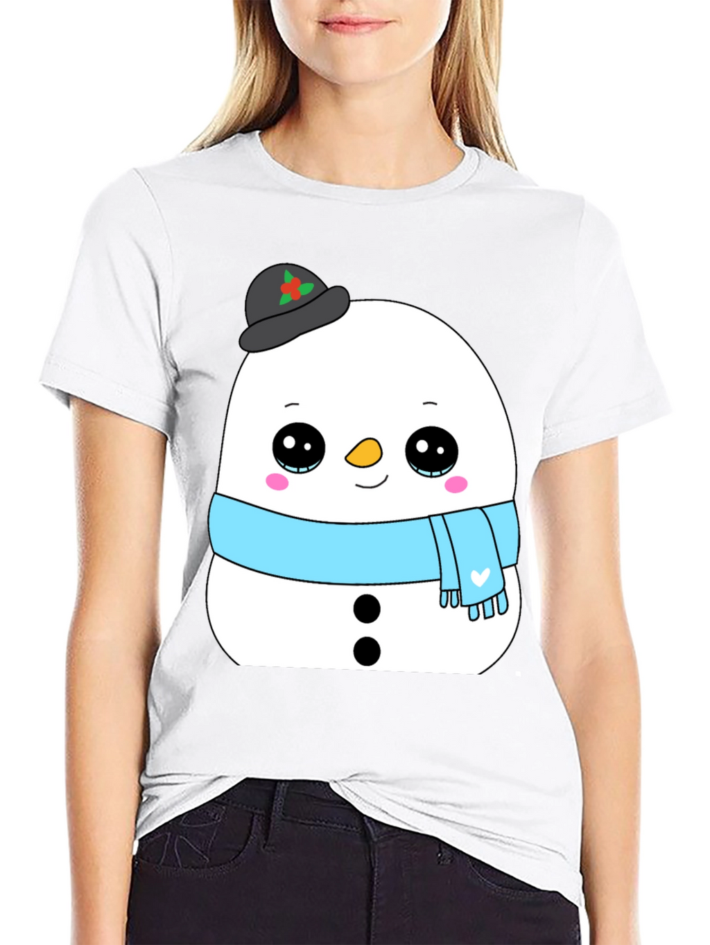 Cute Snowman Graphic Tee - Black Holiday Shirt