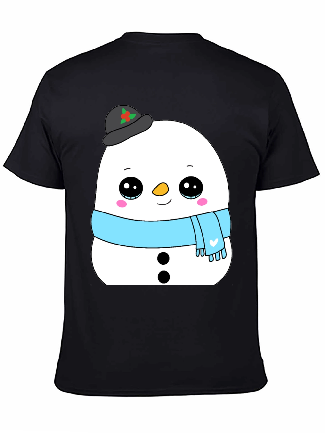Cute Snowman Graphic Tee - Black Holiday Shirt