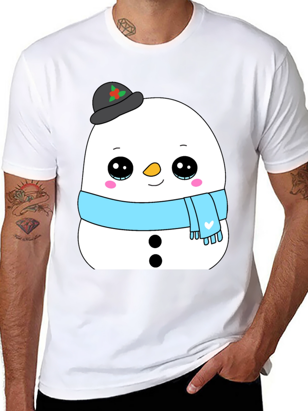 Cute Snowman Graphic Tee - Black Holiday Shirt
