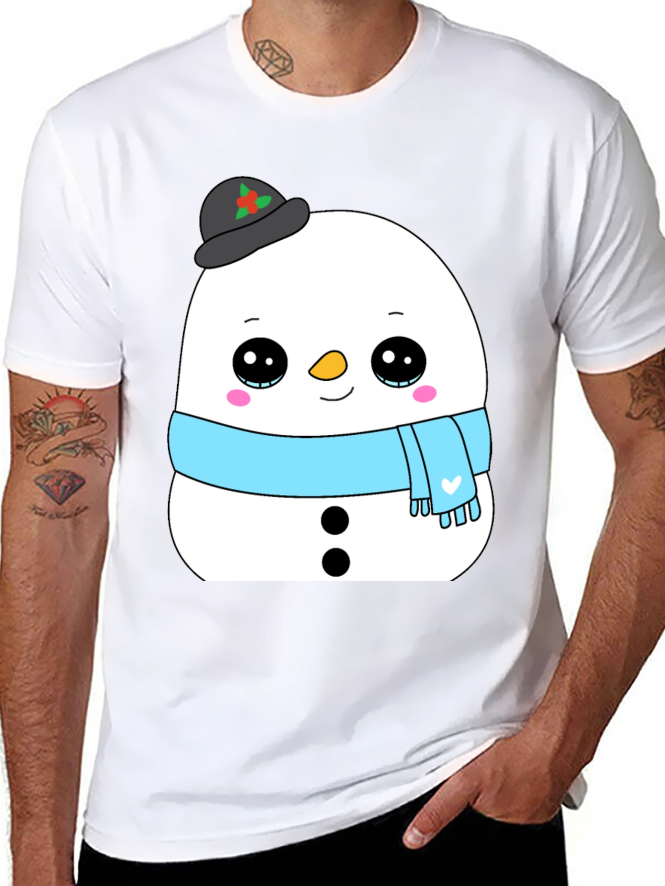 Cute Snowman Graphic Tee - Black Holiday Shirt