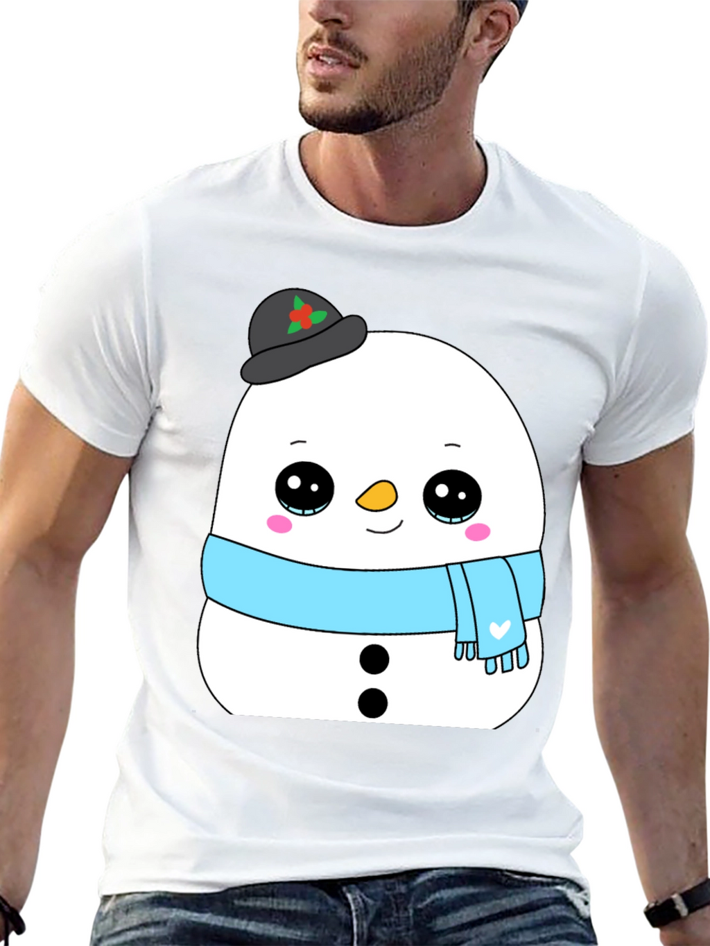 Cute Snowman Graphic Tee - Black Holiday Shirt