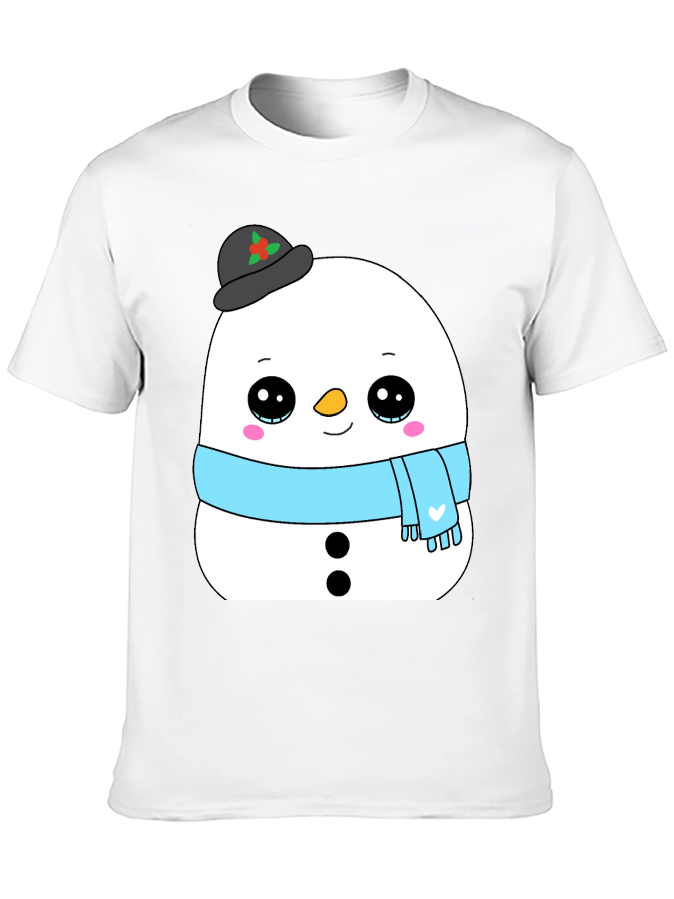Cute Snowman Graphic Tee - Black Holiday Shirt