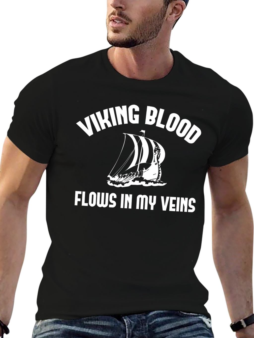 Viking Blood Flows T-Shirt - Viking Boat Tee