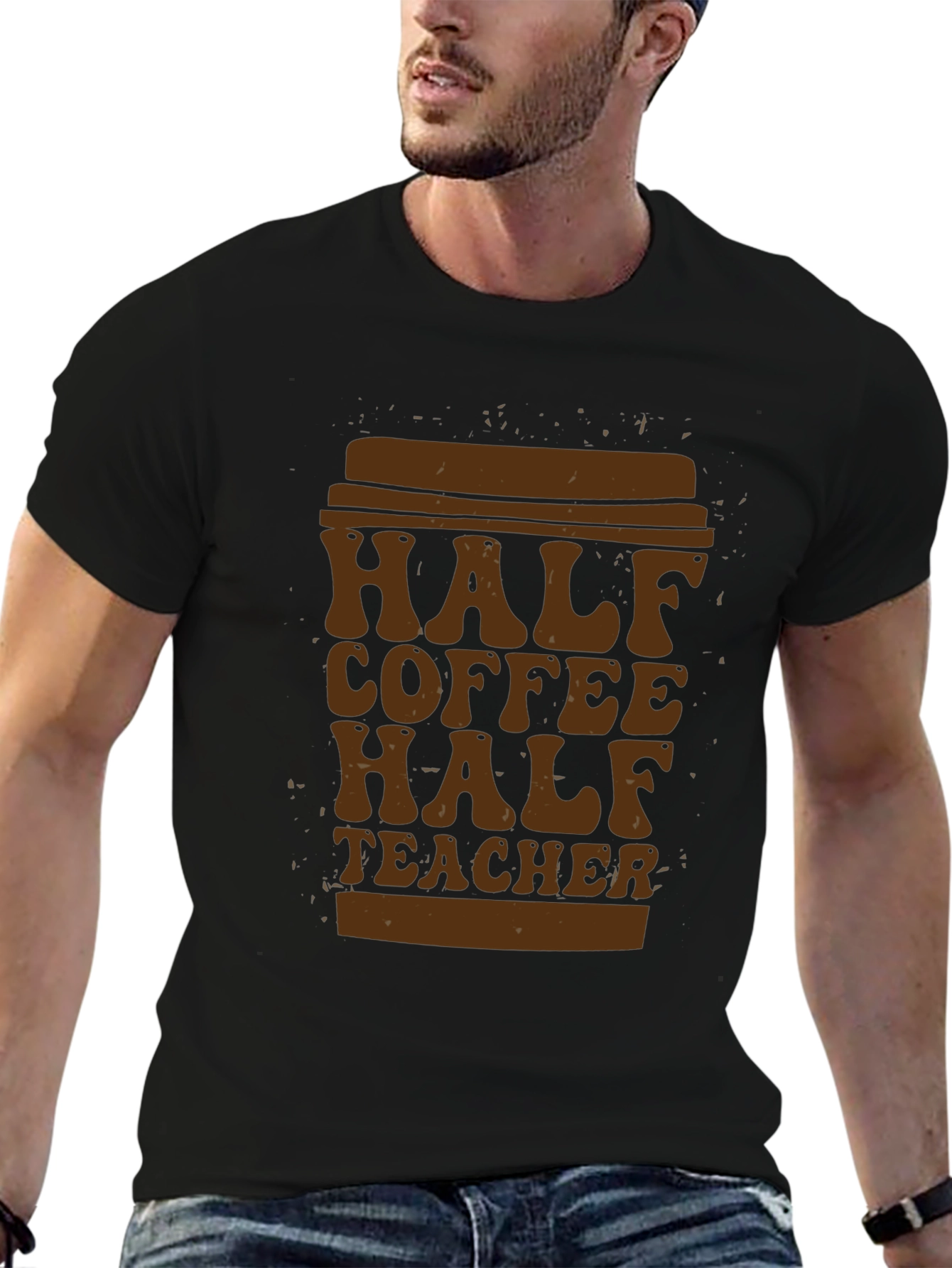 Half Coffee Half Teacher T-Shirt - Unique Graphic Tee