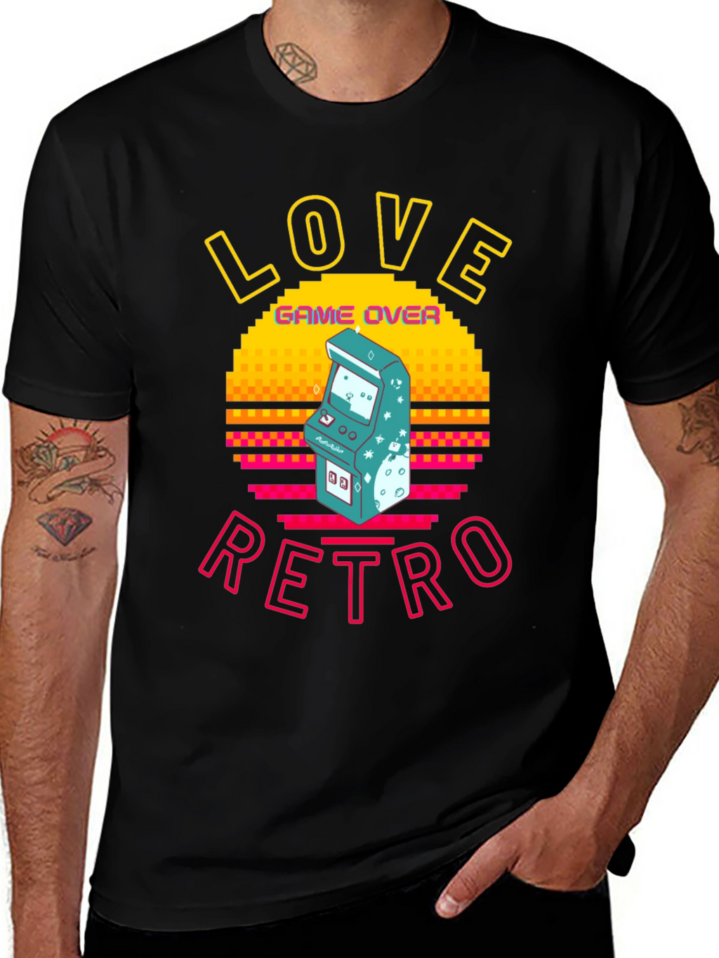 Love Retro Game Over Graphic Tee - Black