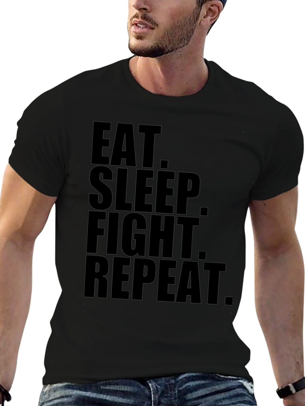 Eat Sleep Fight Repeat Black Graphic Tee