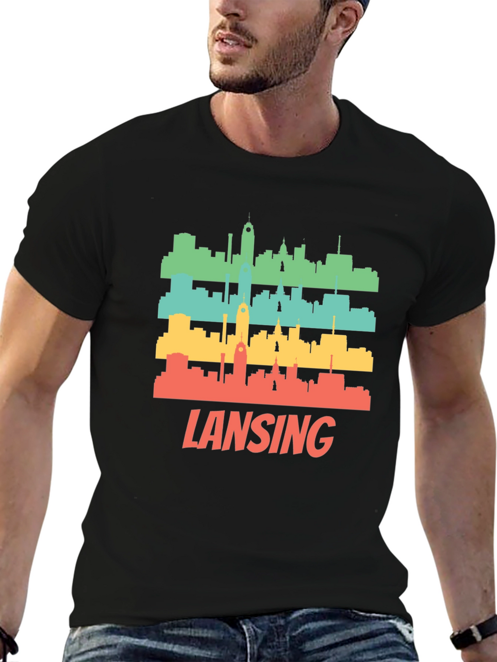 Retro Lansing Skyline Graphic T-Shirt