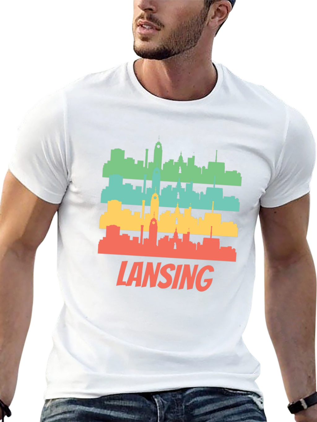 Retro Lansing Skyline Graphic T-Shirt
