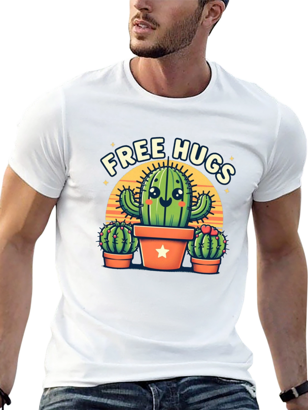 Free Hugs Cactus Graphic Tee - Black