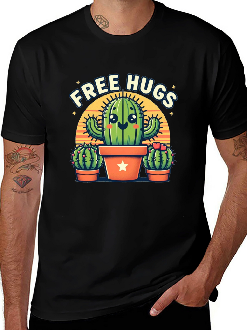 Free Hugs Cactus Graphic Tee - Black