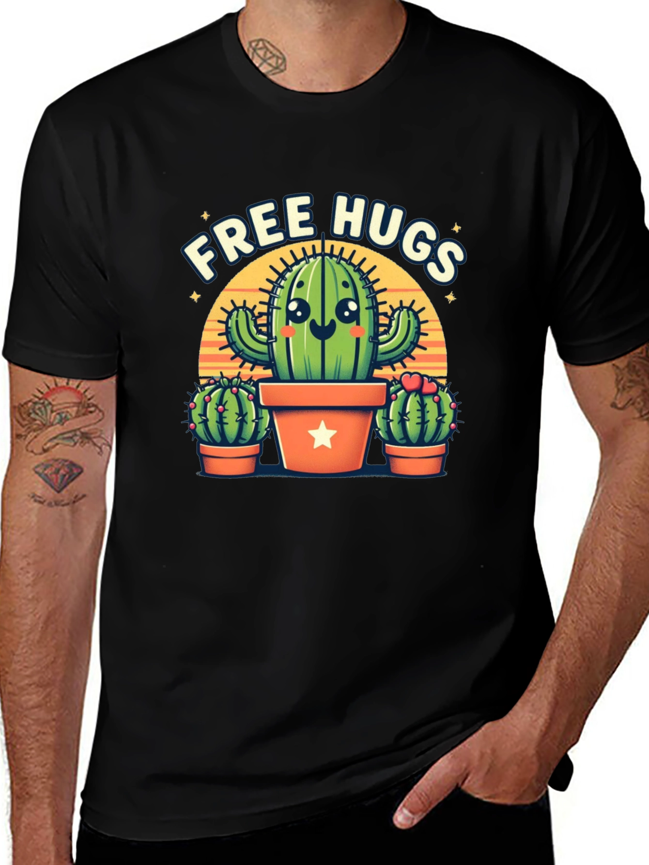 Free Hugs Cactus Graphic Tee - Black