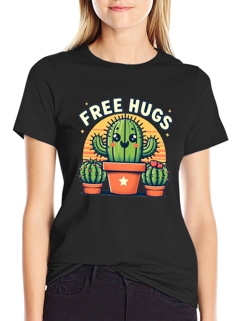 Free Hugs Cactus Graphic Tee - Black