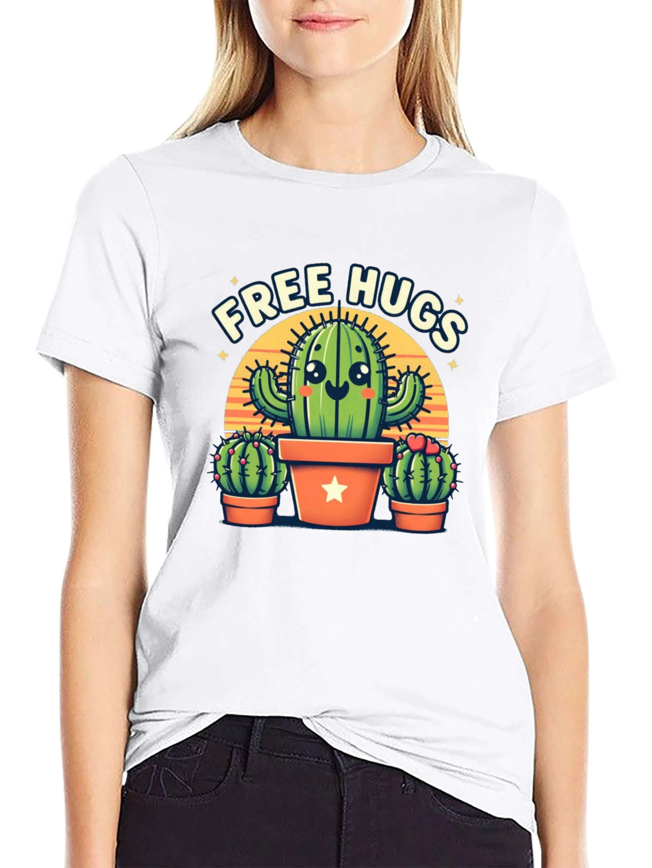 Free Hugs Cactus Graphic Tee - Black