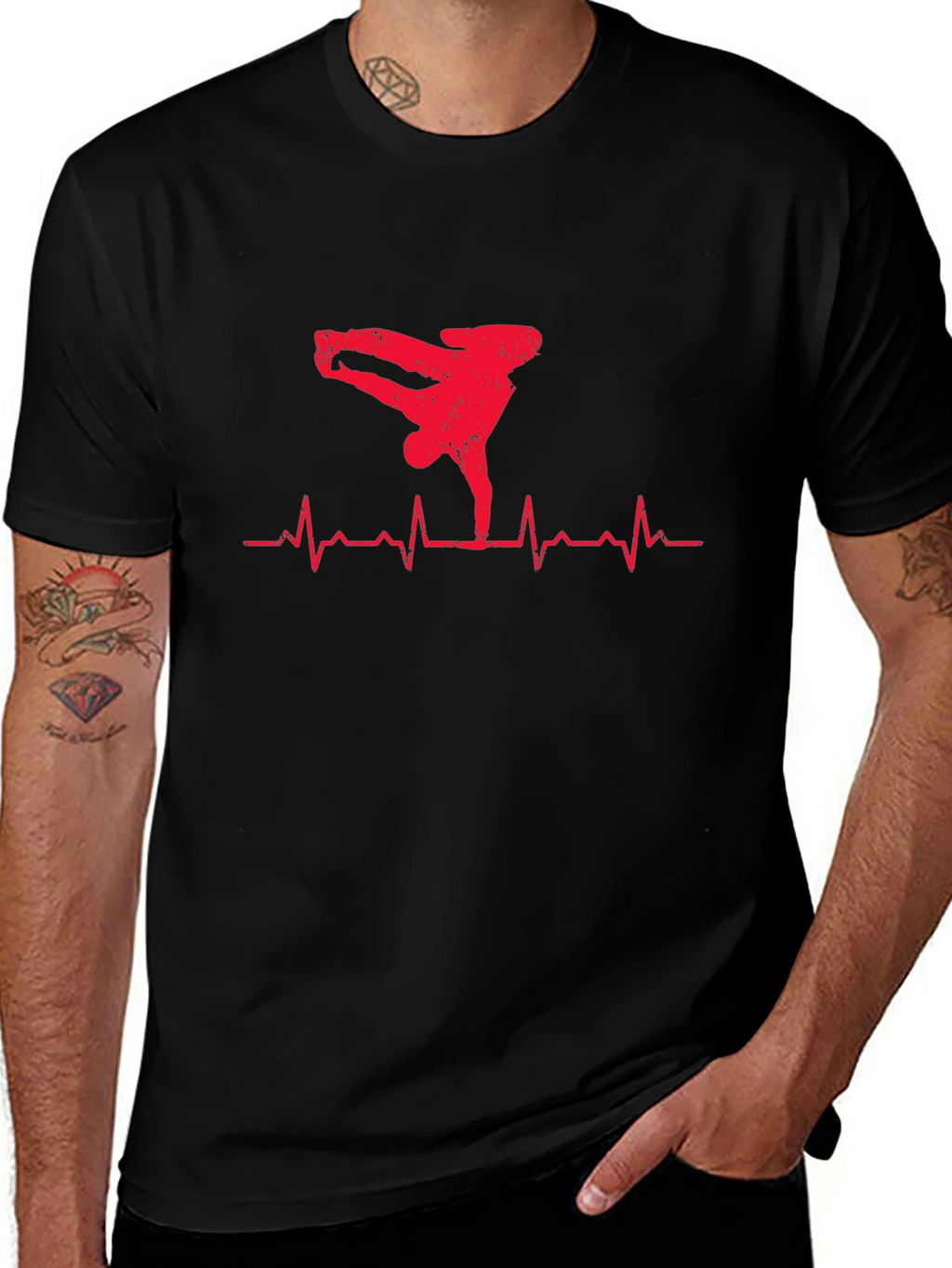 Breakdance Heartbeat Graphic Tee - Mens Black T-Shirt