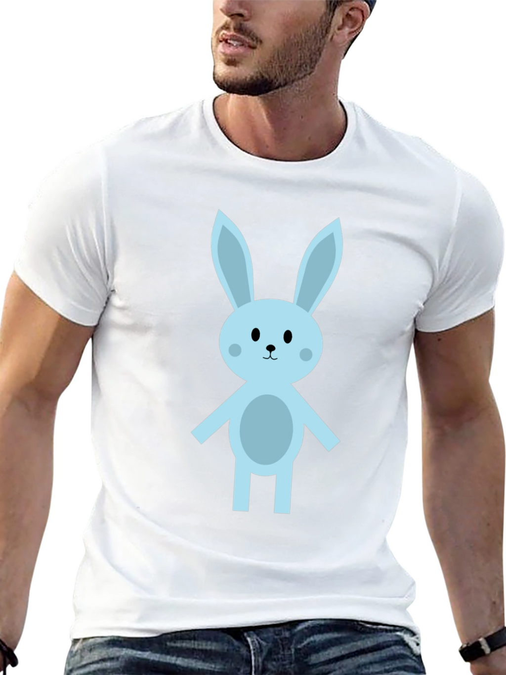 Cute Cartoon Bunny Black T-Shirt