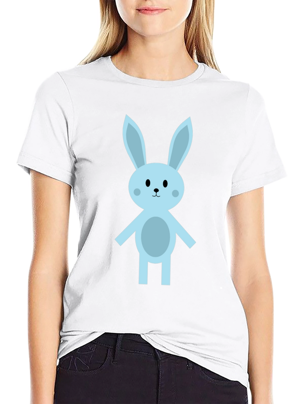 Cute Cartoon Bunny Black T-Shirt