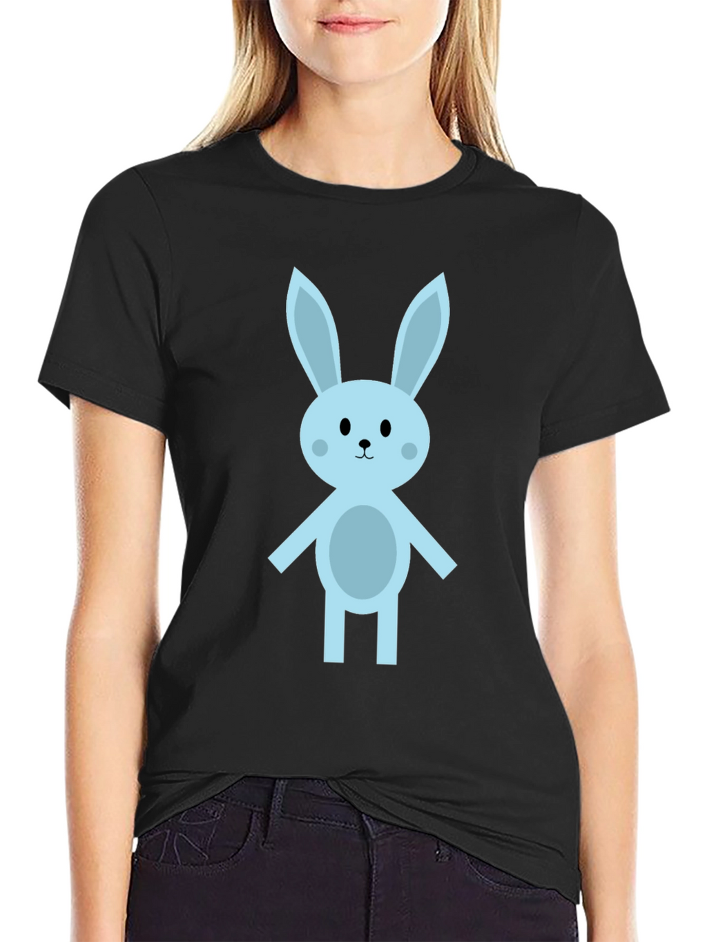 Cute Cartoon Bunny Black T-Shirt
