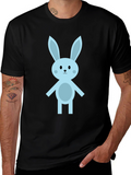 Cute Cartoon Bunny Black T-Shirt