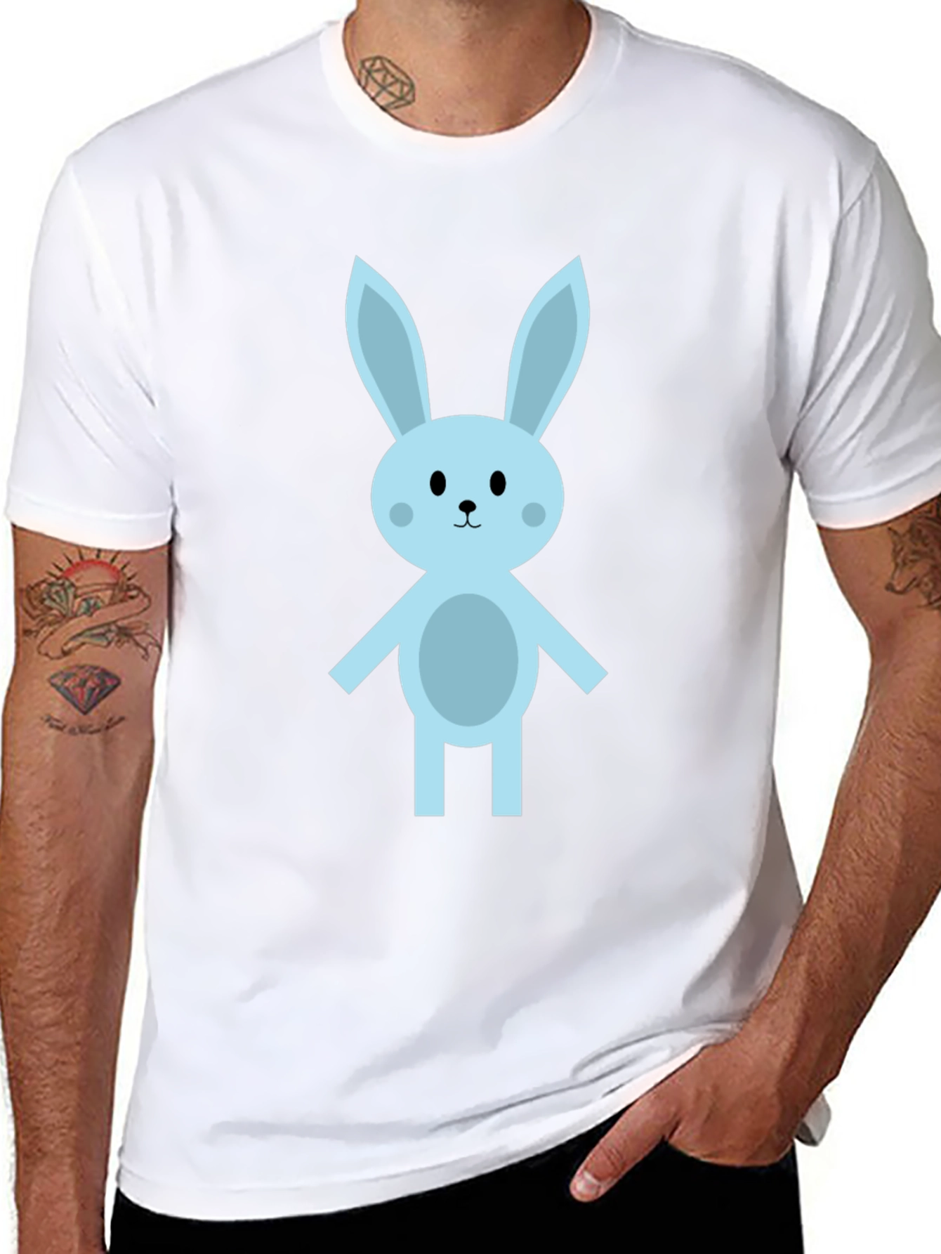 Cute Cartoon Bunny Black T-Shirt