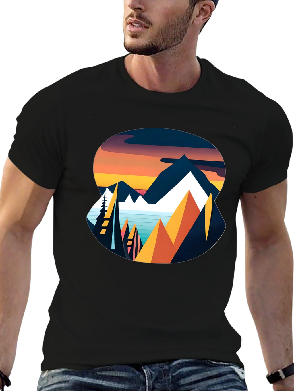 Mountain Sunset Graphic Tee - Black