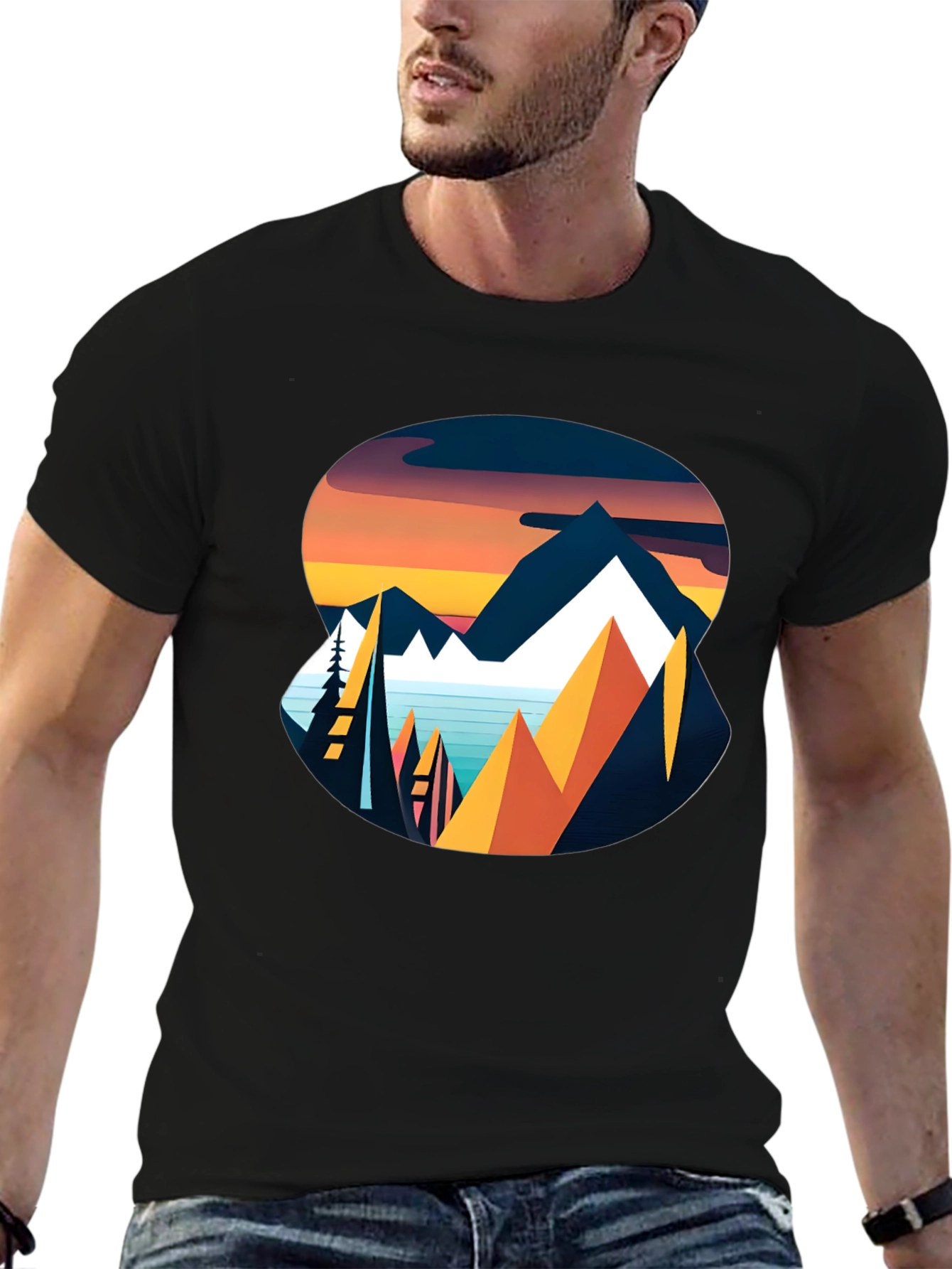 Mountain Sunset Graphic Tee - Black