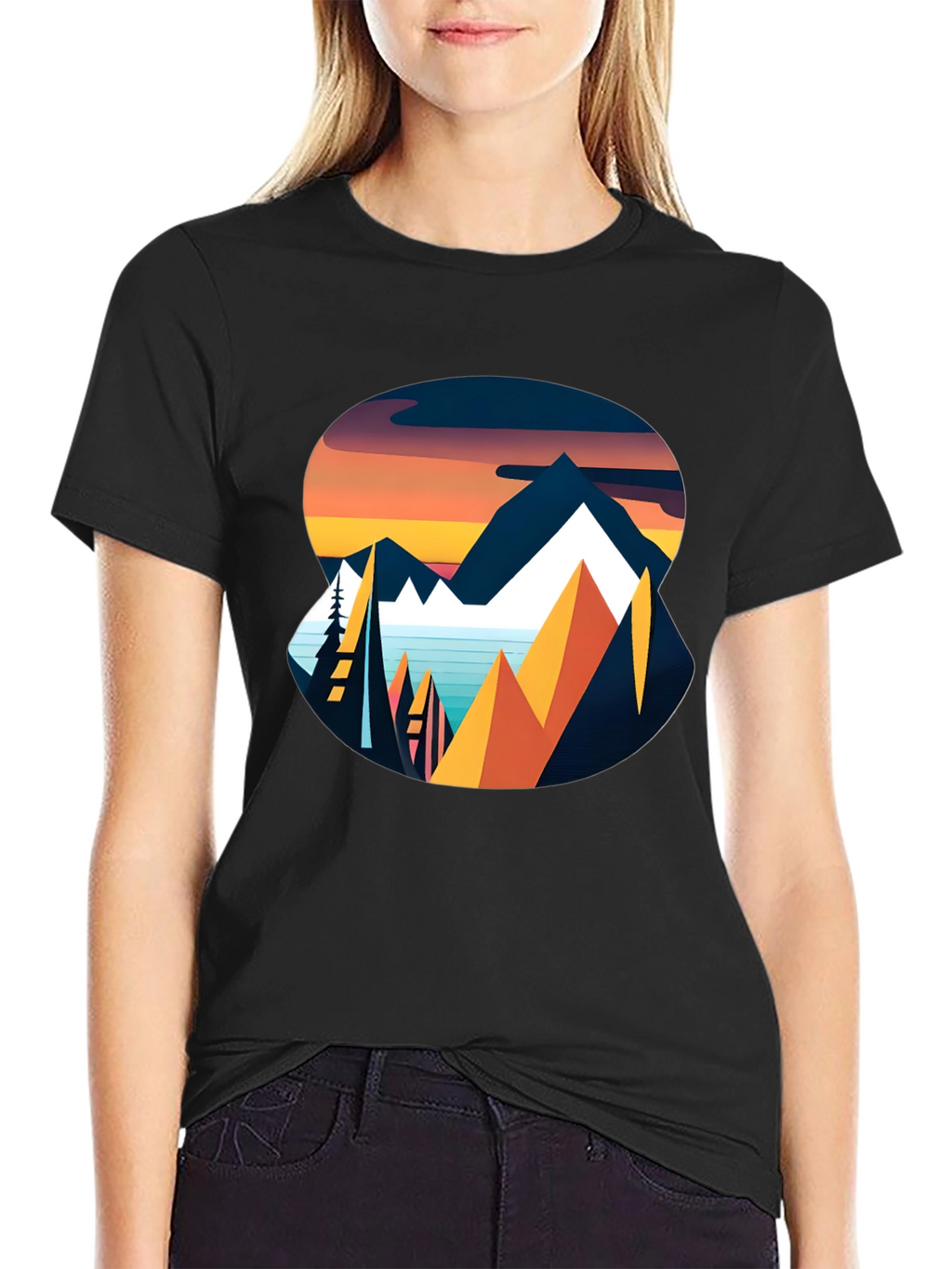 Mountain Sunset Graphic Tee - Black