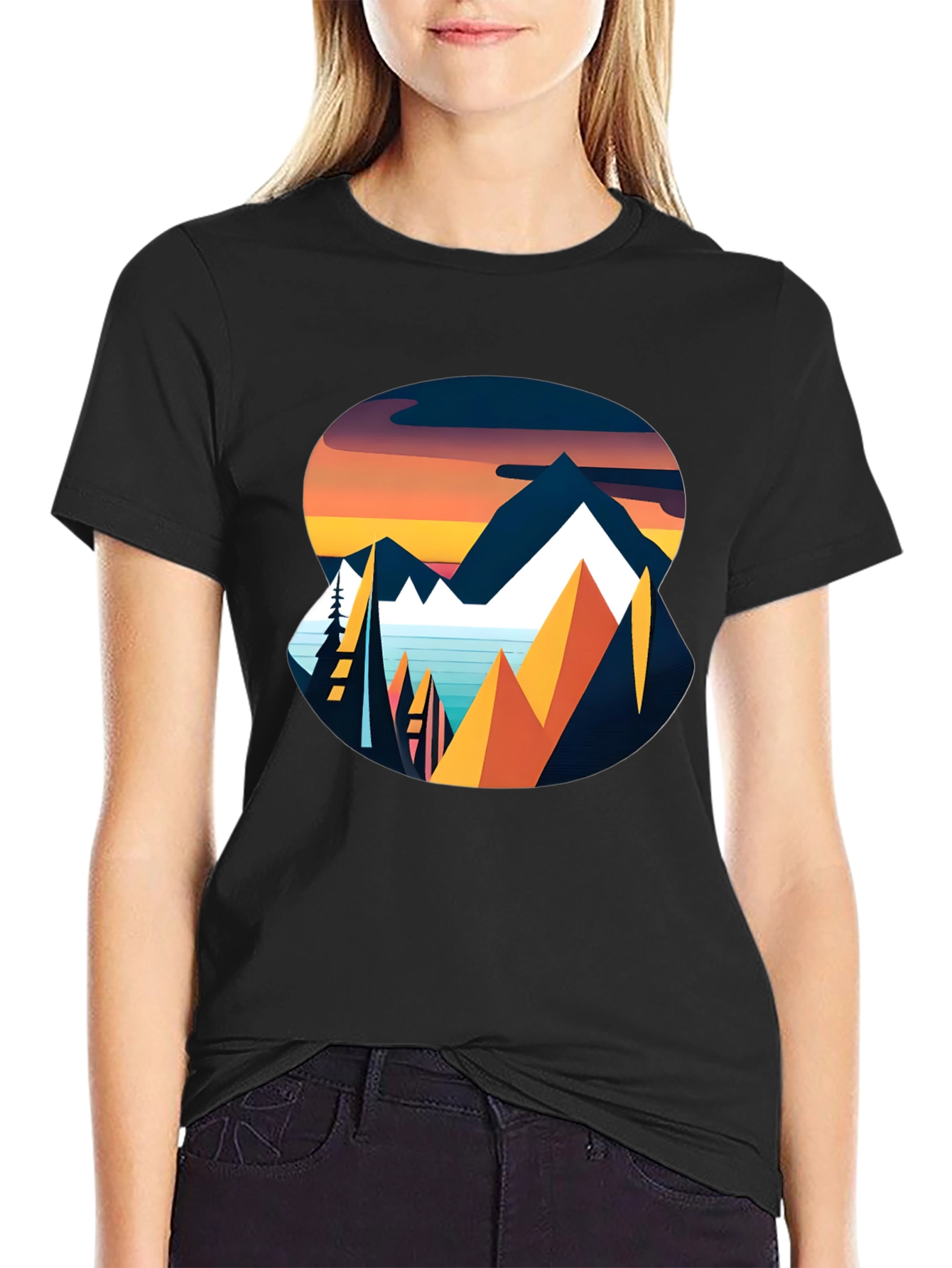 Mountain Sunset Graphic Tee - Black